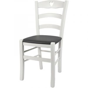 Tommychairs - Chaise cuore pour cuisine, bar et salle &agrave; manger, robuste structure en bois de h&ecirc;tre laqu&eacute; en couleur blanc et assise rembourr&eacute;e et