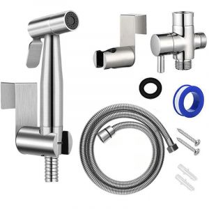 Kit Douchette WC Mitigeur Thermostatique Douchette avec Pulvérisateur à Main pour L'hygiène Intime Anti-brûlure en Laiton Chromé Toilette Bidet Spray