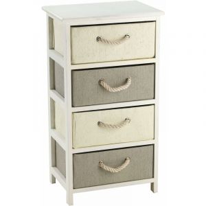 Commode 4 tiroirs en bois et raphia synth&eacute;tique