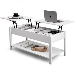 Bluedeer - Table Basse avec Dessus Relevable en Hauteur, Table Basse avec Compartiment Caché, Table Basse Salon Extensible 2 Voies, Fond avec