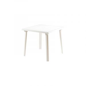 Table carre'e en re'sine blanche antichoc 80x80x72 cm pour jardin exte'rieur