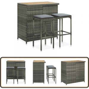 Ensemble de bar 3 pcs Résine tressée Gris - Ensemble De Bar - Mobilier Extérieur - Set De Jardin - Table Basse - Chaise Pliante
