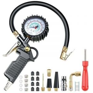 Numérique Manomètre Pression Pneu Jauges de Pression des Pneus Multifonctionnelle Pistolet de Gonflage Manometre avec 24 Accessoires Buses Divers et