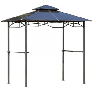 Tonnelle jardin 2,4 x 1,5 m - abri barbecuesteakhouse 2 &eacute;tag&egrave;res, toit de barbecue alu. m&eacute;tal noir toit polycarbonate