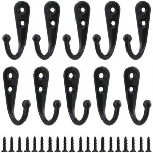 10pcs R&eacute;tro Crochet de Manteau M&eacute;tal Noir Pat&egrave;re Murale &agrave; Visser Individuelle Pat&egrave;re Porte Manteau Vintage Murale pour Peignoir Maison Etag&egrave;res