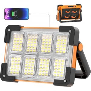 Projecteur Led Batterie, Projecteur led Chantier, 4 Modes Lampe led Rechargeable Solaire, Portable led Lampe de Travail Étanche usb, Baladeuse led