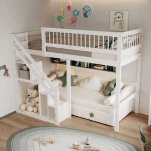 Lit mezzanine 90 x 200 ,lit mezzanine escalier,lit mezzanine 2 places, lit enfant escalier avec placard de rangement,lit jeune, lit simple,bois