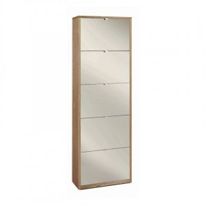 &Eacute;tag&egrave;re &agrave; chaussures 5 portes avec miroir, 63 cm (L) x 29 cm (P) x 190 cm (H), finition noyer, Sarmog