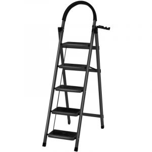 Tabouret Echelle pliant Marche pied 5 marches de s&eacute;curit&eacute; pliant Acier au carbone 152x87x39cm noir