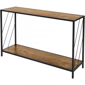 Table Console 120x33,5x75 cm, Marron / Noir, Aspect Chêne Rustique, Cadre en Acier et Plateau en Bois Aggloméré avec Revêtement Mélaminé, 2 Etagères,