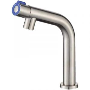 Robinet d'&eacute;vier de salle de bain avec interrupteur rotatif une poign&eacute;e pour lavabo d'eau froide pour baignoire &agrave; pied et jardin ext&eacute;rieur en acier