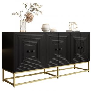 Commode-noire-moderne-3-portes-doubles-grand-stockage-mate-pour-salon-salle-a-manger-160x38x75,5cm