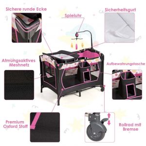 Northix - Lit bebe 4 en 1 lit de voyage pliant lit dappoint table a langer parc noir rose