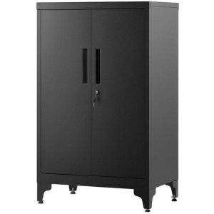 Caisson de bureau placard polyvalent armoire de bureau &agrave; 2 portes verrouillable 40 x 60 x 90 cm meuble de rangement en acier pour bureau salon noir