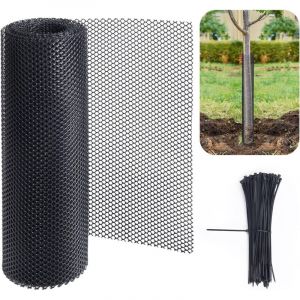 Noir,Protection de tronc d'arbre en maille de 6 m &ndash; Protection contre l'&eacute;corce d'arbre &ndash; Filet de protection flexible avec 100 attaches pour prot&eacute;ger