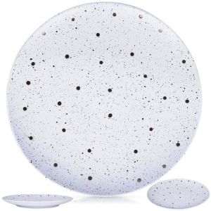 Assiette plate mouchet&eacute;e blanche, noire et dor&eacute;e, grande, peu profonde, 26,5 cm