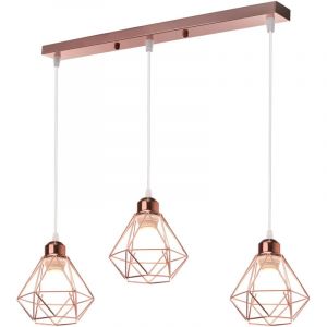 Rétro Vintage Suspension Lustre Industrielle Cage en Métal Fer Luminaire en Rectangulaire 3 Lumières Or Rose
