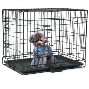 24' Cage caisse de transport pliante pour chien en métal noir,en acier Parc pour animaux Fil de fer Métal-63 x 44 x 50.5cm (l x w x h)