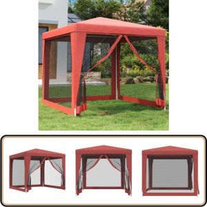 Tente de f&ecirc;te avec 4 parois lat&eacute;rales en maille Rouge 2.5x2.5 m - Tents De Jardin - Tentes &Eacute;v&eacute;nementielles - Tonnelles Pliantes - Abris De Jardin