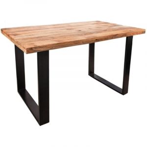 Table de salle à manger LODEN 140 cm – Plateau en bois massif de manguier verni – Pieds en U en métal noir