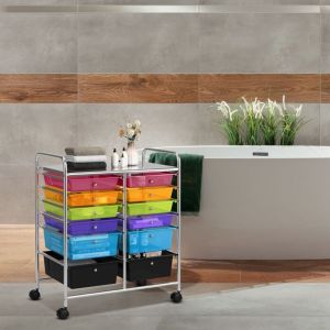 Tour Rangement à 12 Tiroirs avec Roues Chariot de Rangement Polyvalent pour Ecole Bureau Maison Blanc 64 x 38 x 75cm coloré CW5054 design in