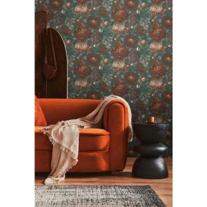 Papier peint fleurs orange et gris sur fond noir, salon, salle &agrave; mange, chambre, 399732