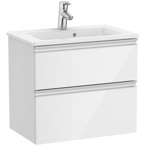 Roca - Pack Unik meuble bas compact avec 2 tiroirs + lavabo the gap Couleur : Blanc brillant - Dimensions : 605x380x537 mm