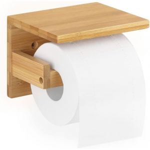 ecooe Porte Papier Toilette avec Etag&egrave;re en Bambou, Support Papier Toilette avec Plateau, Derouleur Papier Toilette Mural,Porte Rouleau Papier pour