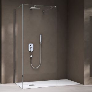 doporro Paroi de Douche &agrave; L'italienne Transparent Verre 8mm Bremen01K-L 90x140cm Montage R&eacute;versible Cabine de Douche avec Stabilisateur en Acier
