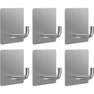 Crochet Adhesif Mural, Set de 6 Porte Manteau Mural sans Percage, Patere Salle de Bain en Acier Inoxydable, R&eacute;sistant &agrave; l'Eau et Antirouille, Design