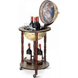 Bar Globe Terrestre Mappemonde en Bois d'Eucalyptus pour Vin et Verre Cabinet Boissons Bouteille 44,3x44,3x88cm - Costway