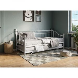 Lit banquette gigogne en m&eacute;tal blanc ALICIA 90 x 190 cm