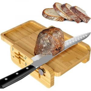 Trancheuse &agrave; pain pour pain maison, la premi&egrave;re trancheuse &agrave; pain horizontale en bois au monde avec plateau ramasse-miettes, &eacute;paisseur r&eacute;glable de 3