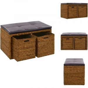 Vidaxl - Banc avec 2 paniers Jacinthe d'eau 71 x 40 x 42 cm Marron - Banc Coffre - Meuble Rangement - Banc Design - Mobilier Int&eacute;rieur - Banc Bois