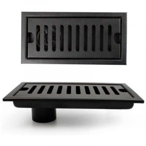 Siphon de sol rectangulaire avec pi&egrave;ge &agrave; odeurs, siphon de douche 20 &times; 10 cm avec clapet anti-retour, siphon de sol vertical noir avec grille en