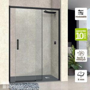 Pare douche porte coulissante GAUCHE en verre ép 6mm L116/120H195 cm, profilé noir mat, SUPERBAN Vézannes 2P