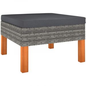 Design In - Repose-pied,Pouf,Tabouret basse, Résine tressée et bois d'eucalyptus massif CFW64817