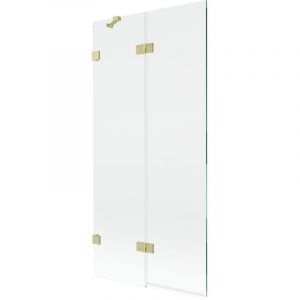 Mexen - Paroi de baignoire &agrave; 2 volets gauche Lunar 90 x 150 cm, transparent, dor&eacute; bross&eacute; - 897-090-100-55-00-L