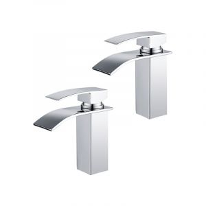 Homelody - 2x Robinets Salle de Bain Cascade Mitigeur de Lavabo en Acier Inox Robinet &agrave; Deux Voies Chrom&eacute; Design Moderne