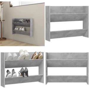 Armoire &agrave; chaussures murale Gris b&eacute;ton 80x18x60 cm Agglom&eacute;r&eacute; - Armoire &agrave; Chaussures Murale - Rangement Chaussures - Meuble Entr&eacute;e - Organiseur