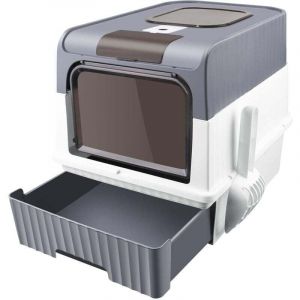 Caisse litiere pour ChatBac &agrave; liti&egrave;re avec Pelleavec Pack d&eacute;sodorisantBac &agrave; liti&egrave;re pour Chat Grand VolumeGris Noir (49 37 35cm)