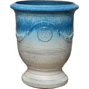 Pot grande taille d'extérieur RICHELIEU 58x70cm ciel d'avril, fait main en terre cuite émaillée, résistant au gel