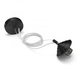 Alice - Kit de suspension pour ampoule Alice v/p E27 avec rosace noire, c&acirc;ble tress&eacute; transparent et cache douille 1XE27 max 1X60W