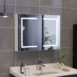 Blanketswarm - Armoire de Salle de Bain avec Miroir et led &eacute;clairage, Armoire de Toilette Miroir avec Prise et 2 &Eacute;tag&egrave;re R&eacute;glable, Armoire Murale de