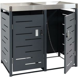 Jamais utilisé] Cache-poubelle pour 2 poubelles HHG 044b, Box pour poubelles, bac à plantes acier inoxydable-métal combiné 39kg 110x115x62cm