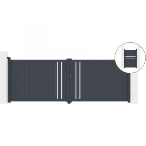 Casanoov - Portail battant 4m giona H.140cm alu gris + Portillon 1M cimone H.140cm alu