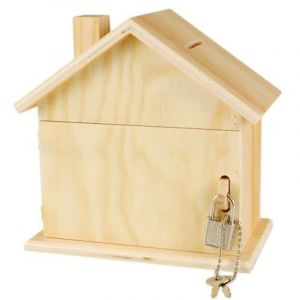 Tirelire en bois forme maison avec cadenas 15 x 8 x 14,5 cm
