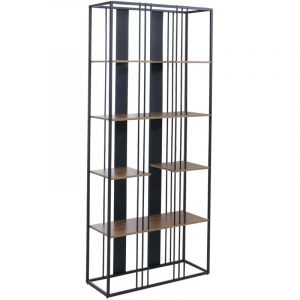 &Eacute;tag&egrave;re HHG-626, biblioth&egrave;que haute, m&eacute;tal industriel m&eacute;lamin&eacute; certifi&eacute; MVG 180 x 80 x 31 cm, noir, marron