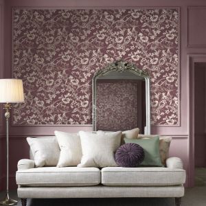Laura Ashley - Papier peint intissé Summerhill Pale Blackberry 1005 x 52cm Mauve taupe
