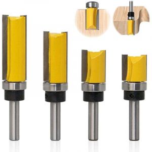 Lot de 4 Fraise &agrave; Copier Bois Tige de 8 mm, Fraises &agrave; Rainurer pour D&eacute;fonceuse, Fraise Droite de Copiage, Outil de Coupe Professionnel pour Routeur